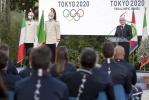 Il Presidente Sergio Mattarella in occasione della cerimonia di restituzione della bandiera da parte degli atleti italiani di ritorno dai Giochi Olimpici e Paralimpici di Tokyo 2020 
