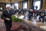 Il Presidente Sergio Mattarella rivolge il suo indirizzo di saluto in occasione dell'incontro con la Nazionale italiana di pallavolo femminile e maschile