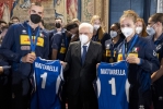 Il Presidente Sergio Mattarella al termine dell'incontro con la Nazionale italiana di pallavolo femminile e maschile