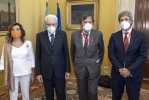 Il Presidente Sergio Mattarella con Giorgio Parisi, Premio Nobel per la Fisica 2021, la Presidente del Senato Maria Elisabetta Alberti Casellati e il Presidente della Camera Roberto Fico,  in occasione della cerimonia di apertura della riunione Parlamentare Pre-COP26