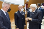 Il Presidente Sergio Mattarella con Lorenzo Guerini, Ministro della Difesa il Gen. Enzo Vecciarelli, Capo di Stato Maggiore della Difesa, al termine della cerimonia di apertura dell’anno accademico delle scuole e degli istituti di formazione della Difesa 2021/2022