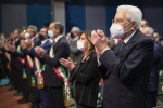 Il Presidente della Repubblica Sergio Mattarella durante la 38^ Assemblea dell'Associazione Nazionale Comuni Italiani dal titolo “Rinasce l’Italia. I comuni al centro della nuova stagione” 
