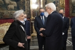 Il Presidente della Repubblica Sergio Mattarella con la Sig.ra Vittoria Michitto Leone,con Mauro, Paolo e Giancarlo moglie e figli del Presidente Emerito della Repubblica Sen. Giovanni Leone 
