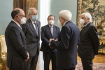 Il Presidente della Repubblica Sergio Mattarella con Guido Carlino, Presidente della Corte dei conti,con Raffaele Dainelli,Presidente aggiunto della Corte dei conti e con il Angelo Canale,Procuratore generale della Corte dei conti,in occasione dell'incontro con i referendari di nuova nomina
