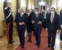 Il Presidente Sergio Mattarella con il Presidente della Repubblica Francese, Emmanuel Macron, e il Presidente del Consiglio Mario Draghi