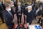 Il Presidente Sergio Mattarella con Giovanni Malagò, Presidente del CONI, e Giovanni Copioli, Presidente di Federmoto, in occasione dell'incontro con una delegazione della Federazione Motociclistica Italiana con i campioni del mondo 2021 vincitori delle competizioni a squadre nazionali