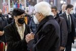 Il Presidente Sergio Mattarella con Alessandra Vittorini, moglie di David Sassoli, in occasione dei funerali del Presidente del Parlamento europeo