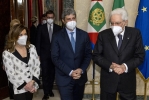 Il Presidente Sergio Mattarella con il Presidente del Senato Maria Elisabetta Alberti Casellati e il Presidente della Camera Roberto Fico, in occasione della comunicazione dell'esito della votazione per l'elezione del Presidente della Repubblica.