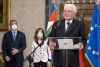 Il Presidente Sergio Mattarella con il Presidente del Senato Maria Elisabetta Alberti Casellati e il Presidente della Camera Roberto Fico, in occasione della comunicazione dell'esito della votazione per l'elezione del Presidente della Repubblica.