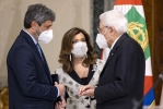 Il Presidente Sergio Mattarella con il Presidente del Senato Maria Elisabetta Alberti Casellati e il Presidente della Camera Roberto Fico, in occasione della comunicazione dell'esito della votazione per l'elezione del Presidente della Repubblica.