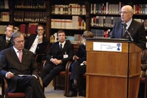 Incontro del Presidente della Repubblica Giorgio Napolitano con il Presidente della Repubblica Federale di Germania, Horst Köhler presso l'Università di Tubinga per un dibattito con gli studenti (Tubinga, 9 febbraio 2007)