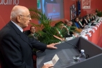 Il Presidente della Repubblica Giorgio Napolitano nel corso del suo intervento alla Assemblea dell'ANCI