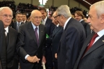 Il Presidente Napolitano al suo arrivo al Palasangiacomo per la cerimonia commemorativa di Giuseppe Di Vagno