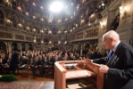 l Presidente della Repubblica Giorgio Napolitano nel corso dell'intervento al Teatro Scientifico del Bibiena