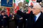 Il Presidente Giorgio Napolitano subito dopo aver deposto una corona d'alloro al monumento dei Martiri di Belfiore