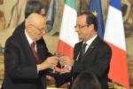 Il Presidente Giorgio Napolitano e il Presidente della Repubblica francese Francois Hollande