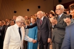 Il Presidente Giorgio Napolitano con Ettore Scola e il Presidente della Biennale di Venezia Paolo Baratta al Palazzo del Cinema