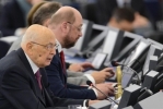 Il Presidente Giorgio Napolitano nel corso del suo intervento al Parlamento Europeo