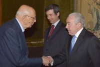 Il Presidente Giorgio Napolitano con il Dott. Paul Gilligan, Presidente della Rete europea dei Consigli di Giustizia in occasione dell'inaugurazione dell'Assemblea generale della Rete Europea dei Consigli di Giustizia e celebrazione del 10° anniversario di Costituzione della Rete