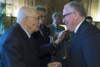 Il Presidente Giorgio Napolitano accoglie Frans Timmermans, Primo Vicepresidente della Commissione Europea e Commissario europeo per la migliore legislazione, le relazioni interistituzionali, lo stato di diritto e la carta dei diritti fondamentali