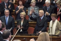 Il Presidente Giorgio Napolitano al suo arrivo nell'Aula del Senato in occasione del concerto di Natale