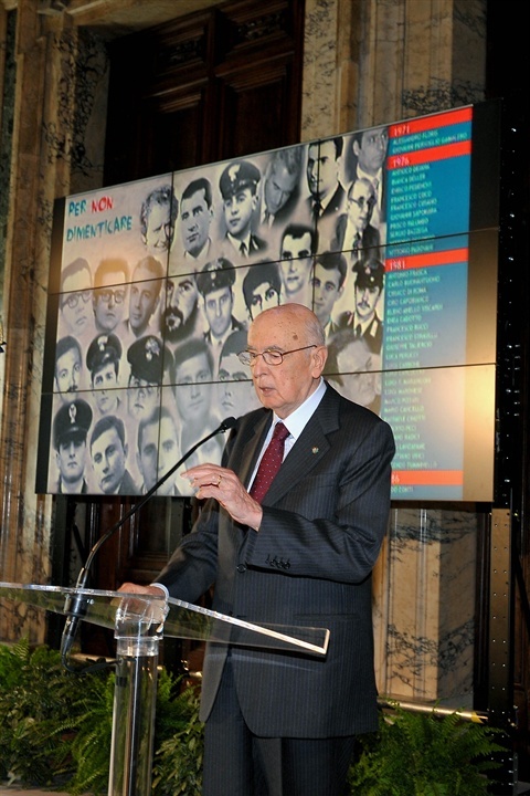 Il Presidente mentre pronuncia il discorso durante la commemorazione